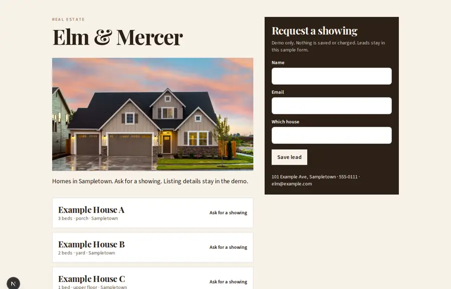 Elm & Mercer sample, Home