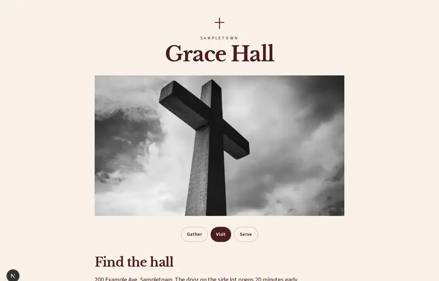 Grace Hall sample, Inside