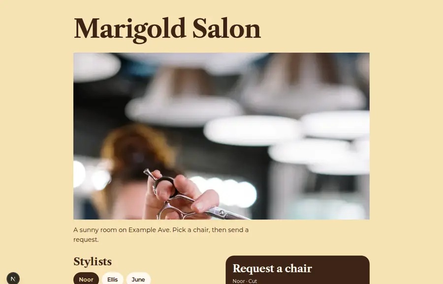 Marigold Salon sample, Home