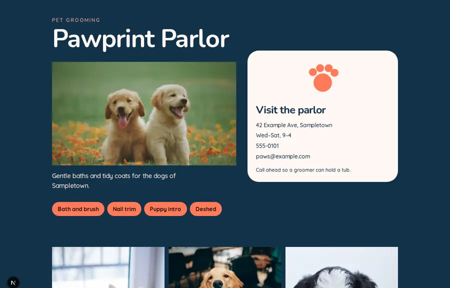 Pawprint Parlor sample, Home