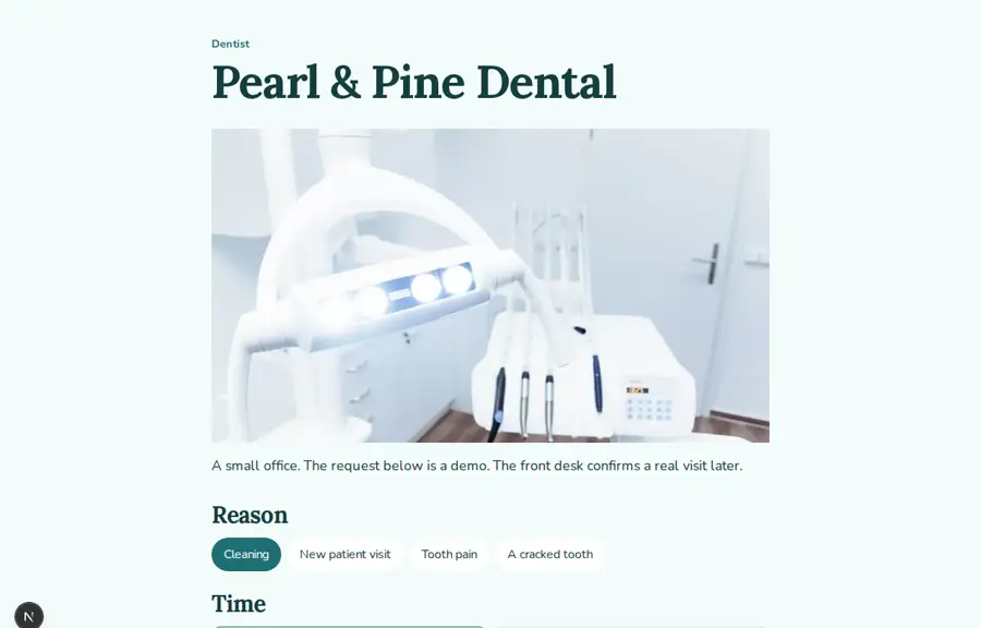 Pearl & Pine Dental sample, Home