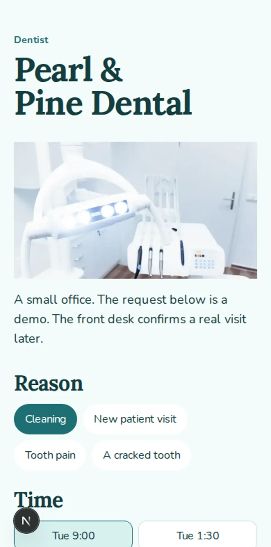 Pearl & Pine Dental sample, Phone
