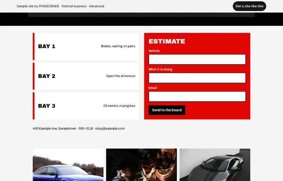 Redline Garage sample, Inside
